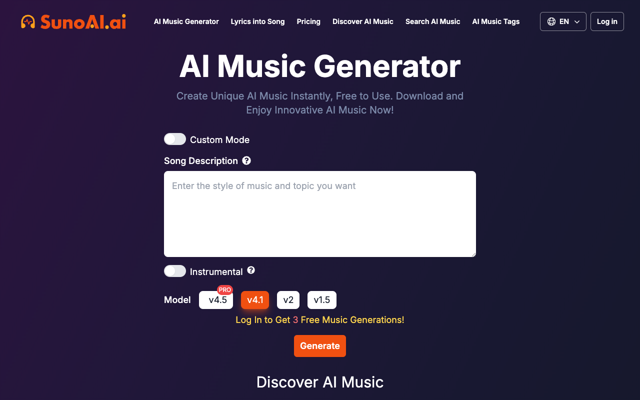 Free AI Music Generator by SunoAI - Unleash Your Musical Creativity with AI AI Music Technology