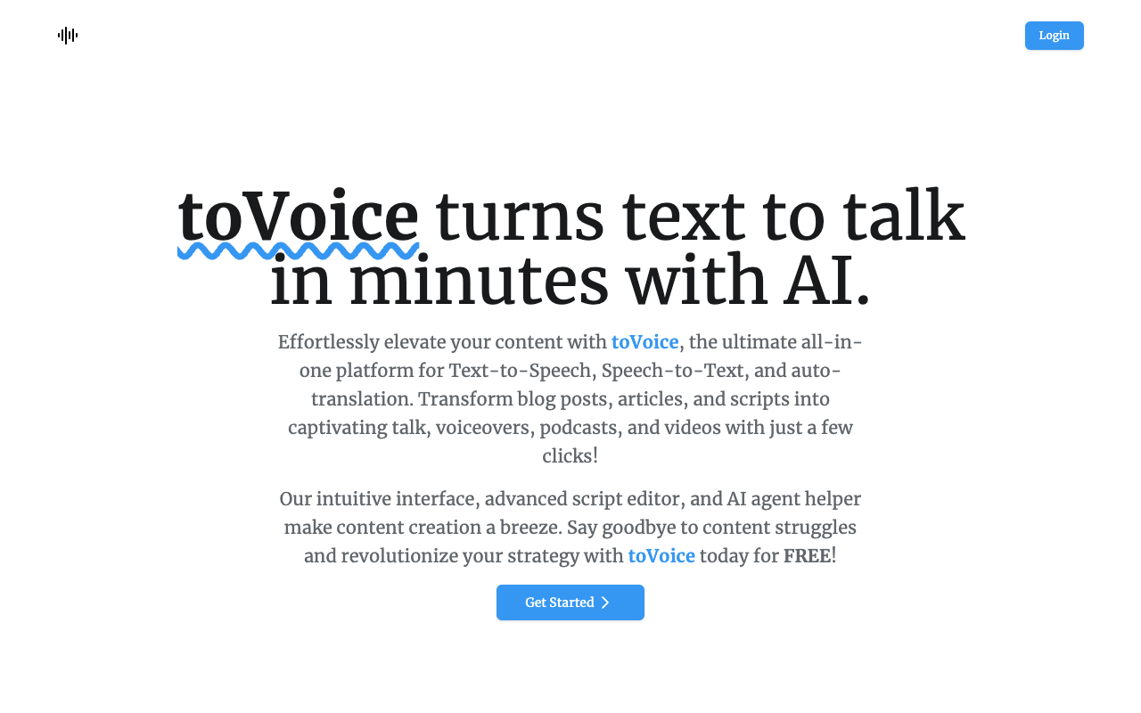 toVoice - Elevate Your Content Effortlessly with AI-powered Text-to-Talk