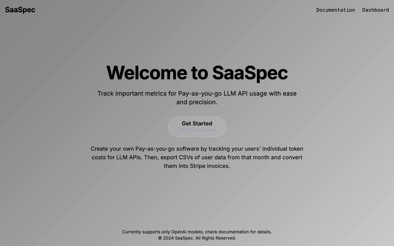 SaaSpec - Track User's LLM API Usage, Export CSV, and Create Stripe Invoices