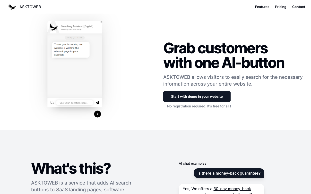 ASKTOWEB AI - Add a stylish chatbot to your website