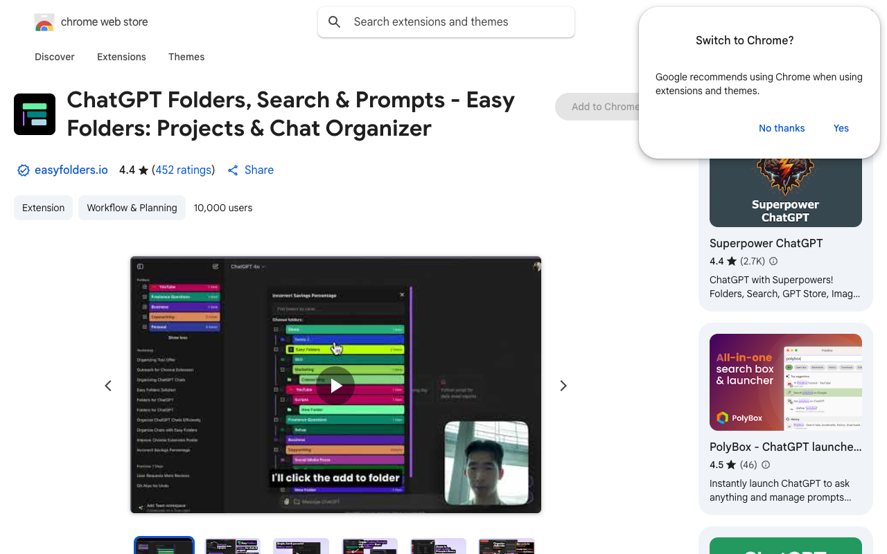 Easy Folders - Declutter and Organize Your Chat History with ChatGPT & Claude