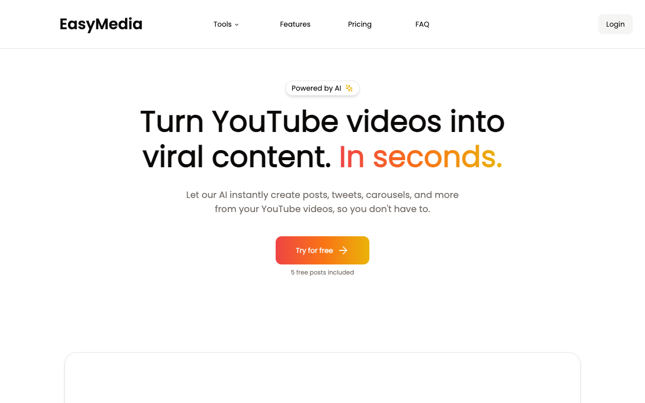 EasyMedia - Convert YouTube to social media in seconds with AI