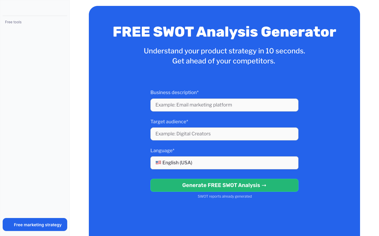 SWOT Analysis Generator - Understand your product strategy in 10 seconds