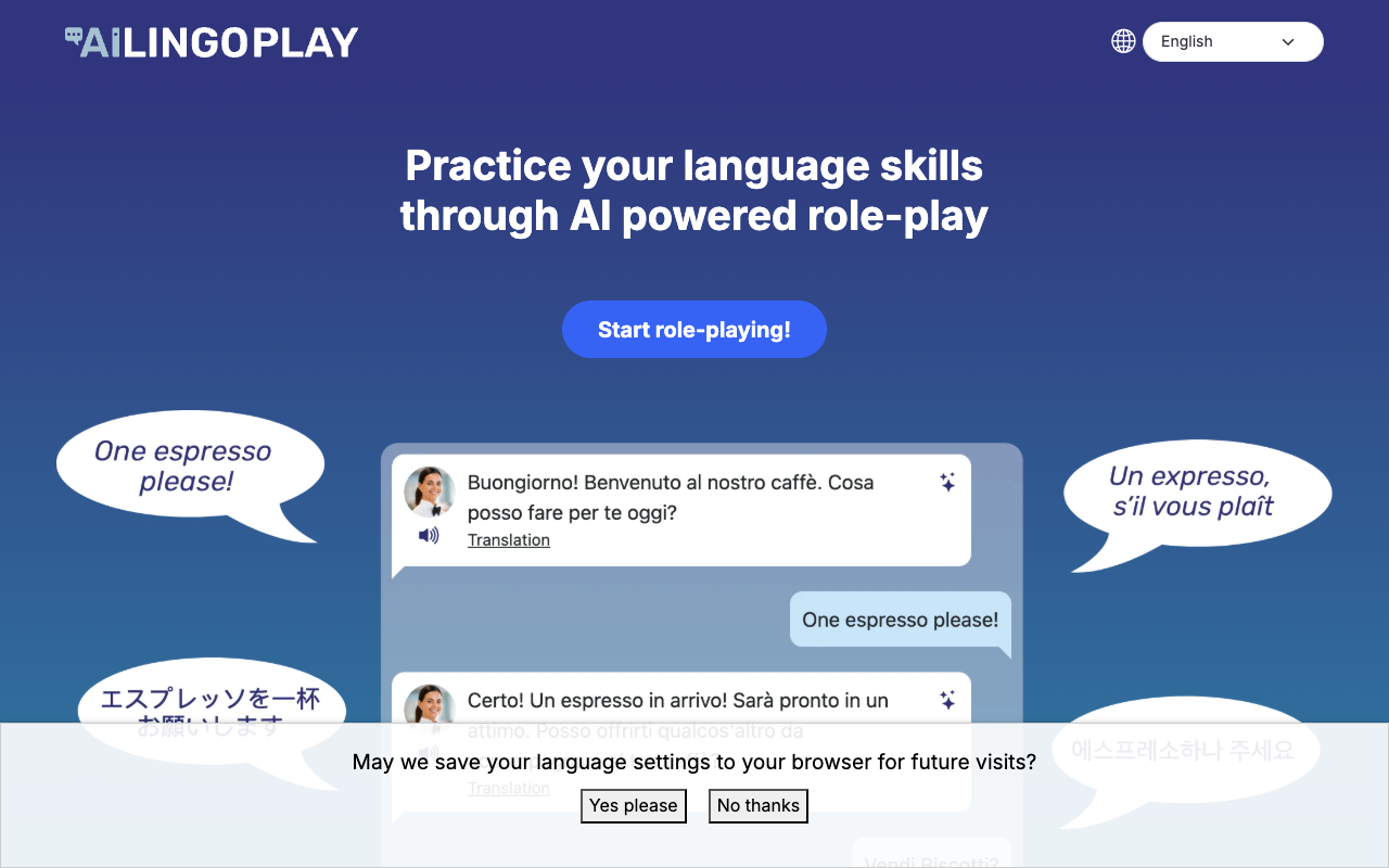 AI LingoPlay - Boost Your Language Skills Through AI Role-Play AI Language Learning Role-Play