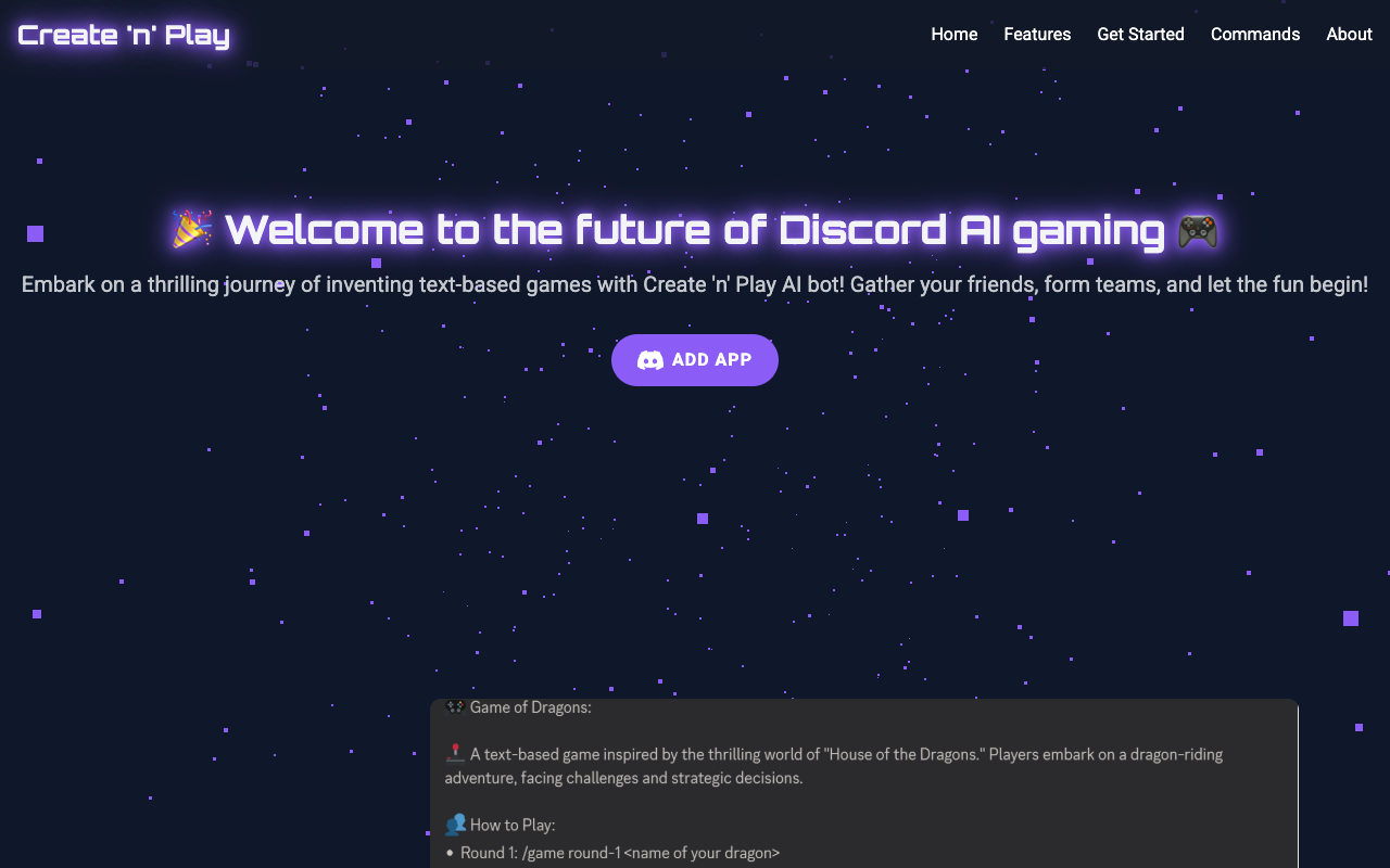Create 'n' Play - AI Bot for Discord Text Games