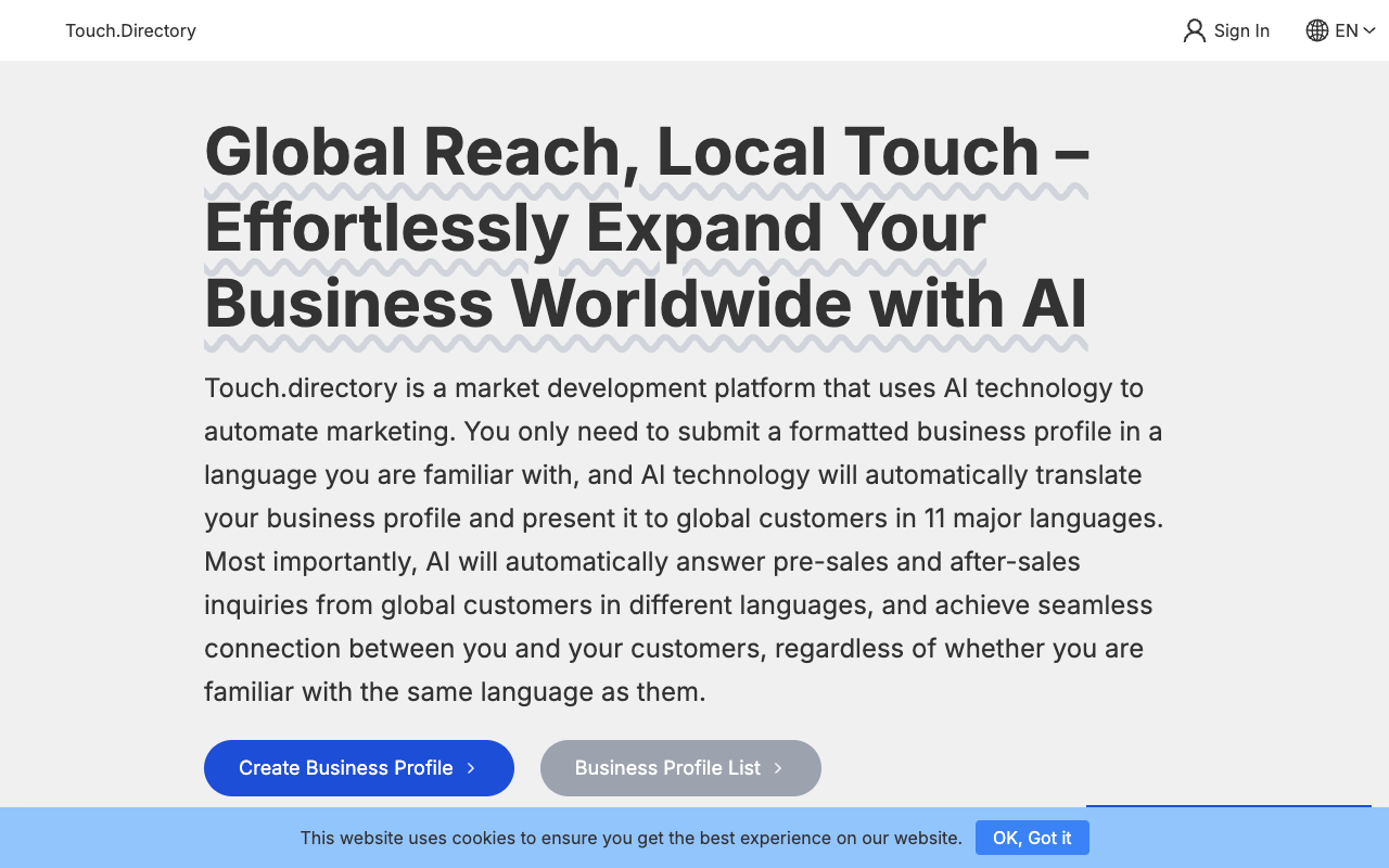 Touch Directory - Effortlessly Expand Your Business Worldwide with AI