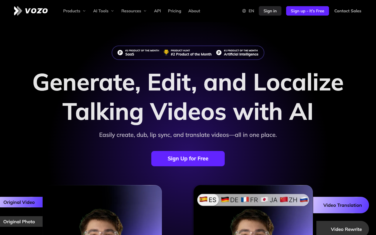 Vozo - Transform Your Videos with AI Rewriting and Redubbing
