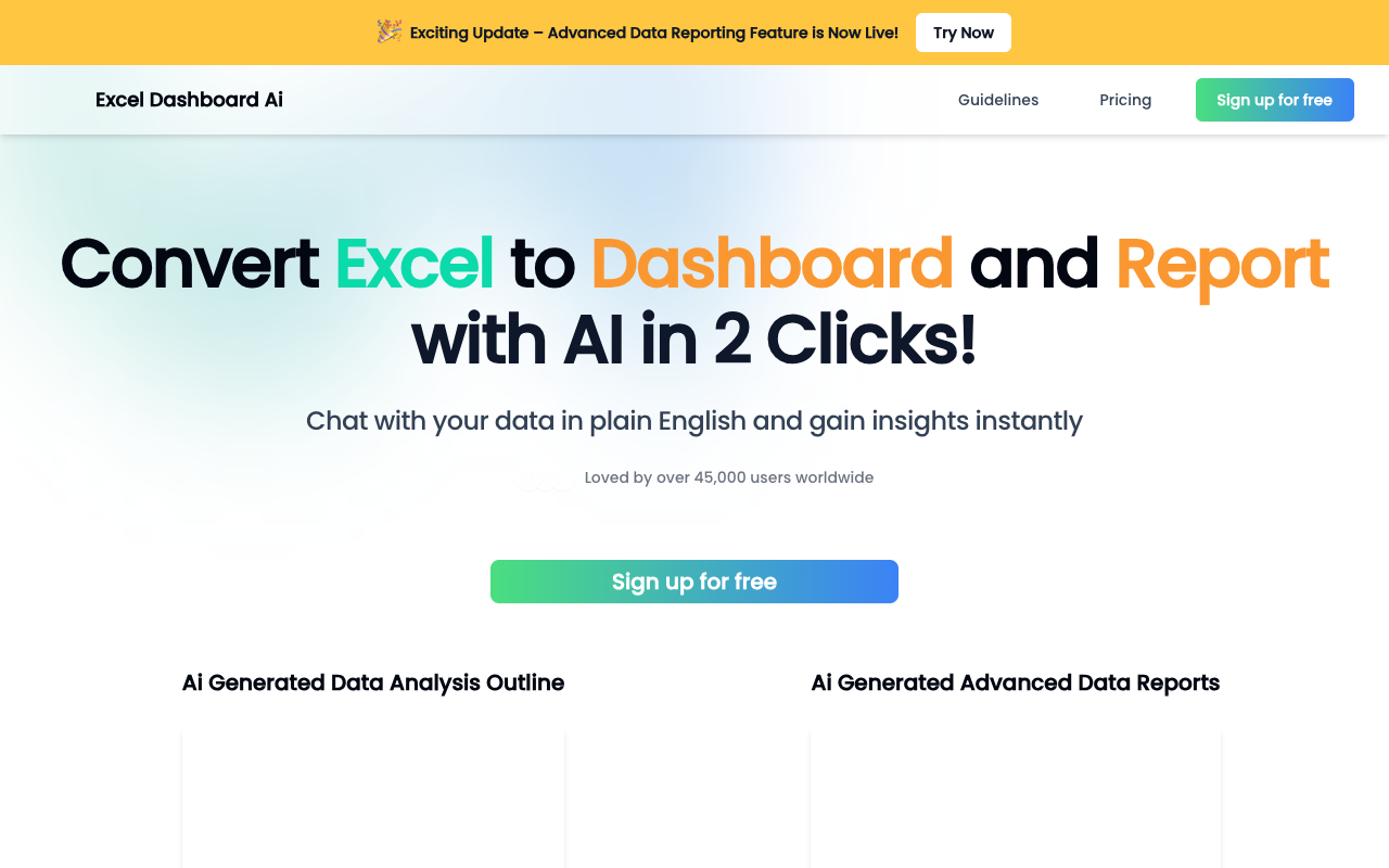 Excel Dashboard Ai - Transform Excel Data into Reports Instantly