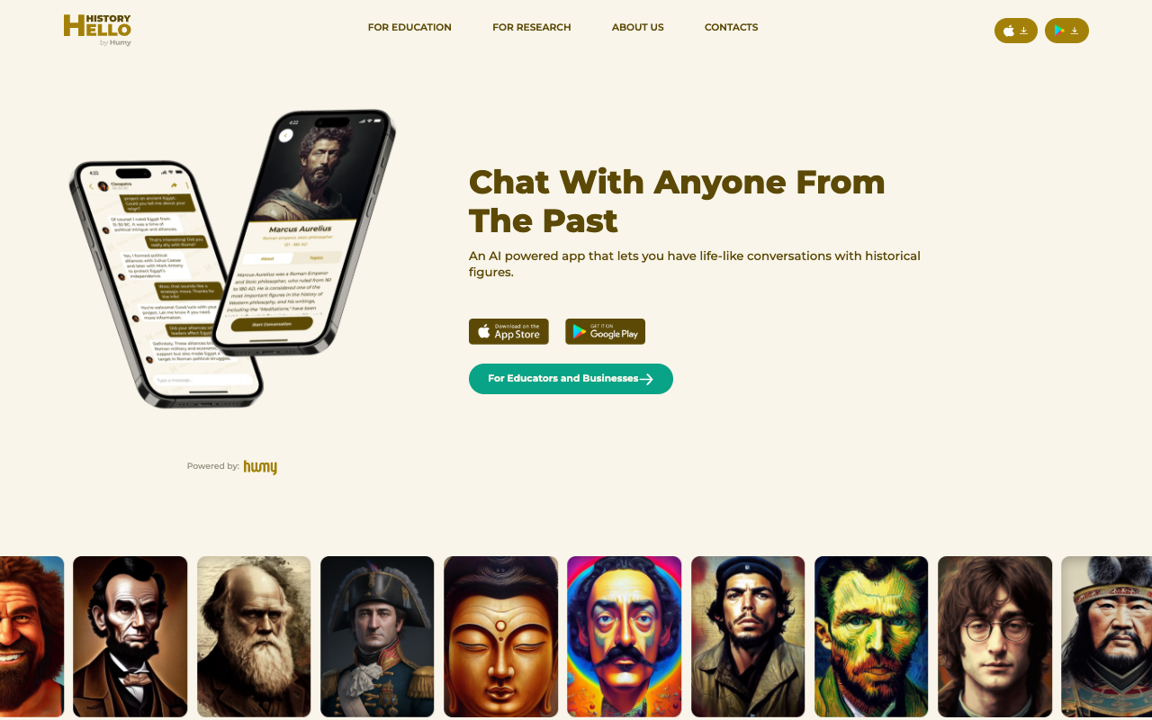 Hello History 3.0 - Engage in Conversations with AI-powered Historical Figures AI Education