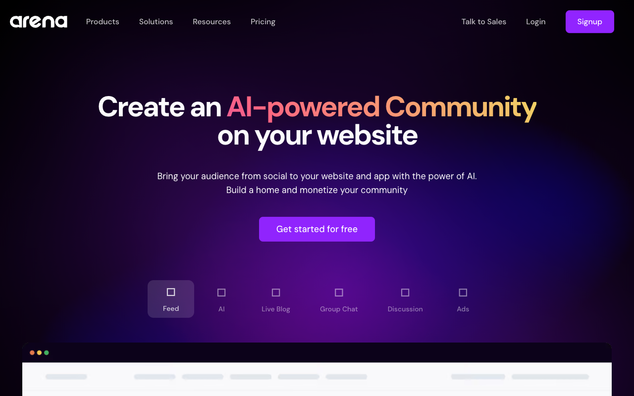 Arena Community - Boost Your Website with an AI-powered Community