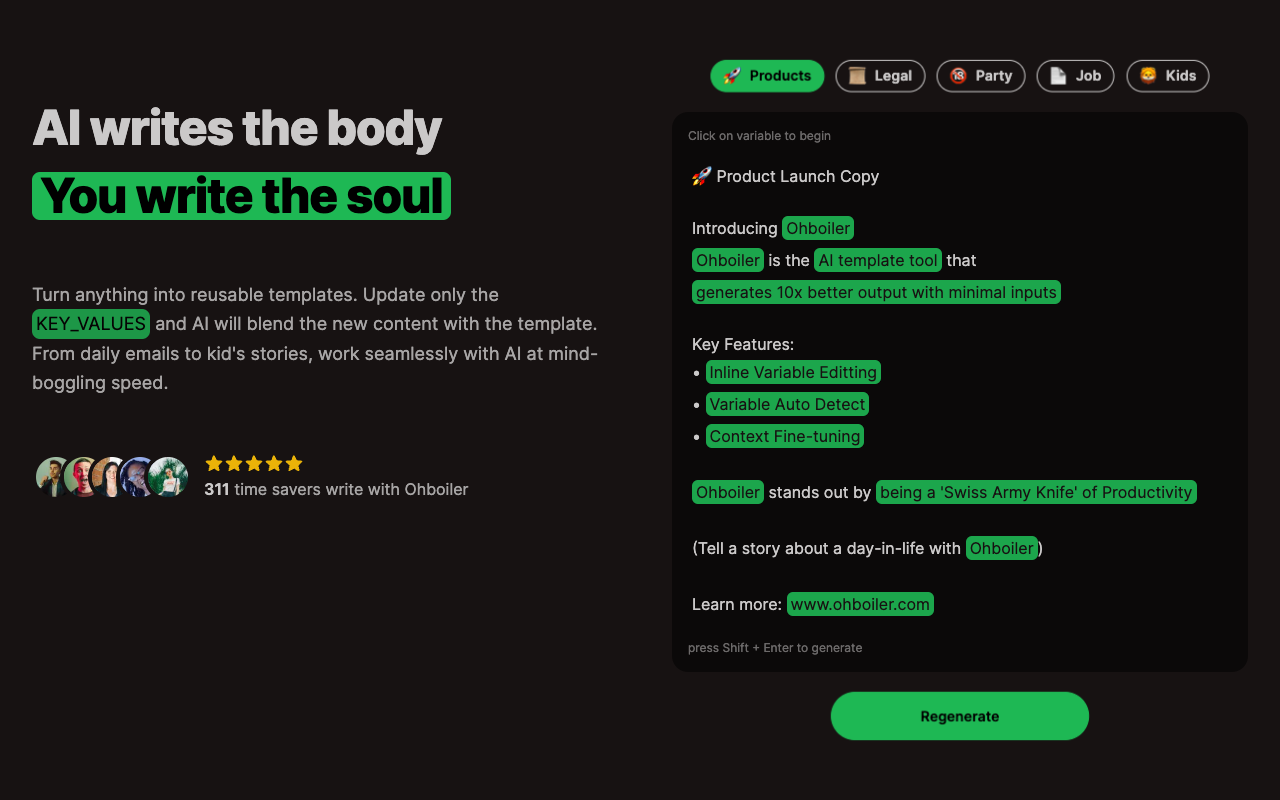 Ohboiler - Redefining Custom Writing Templates with AI Speed