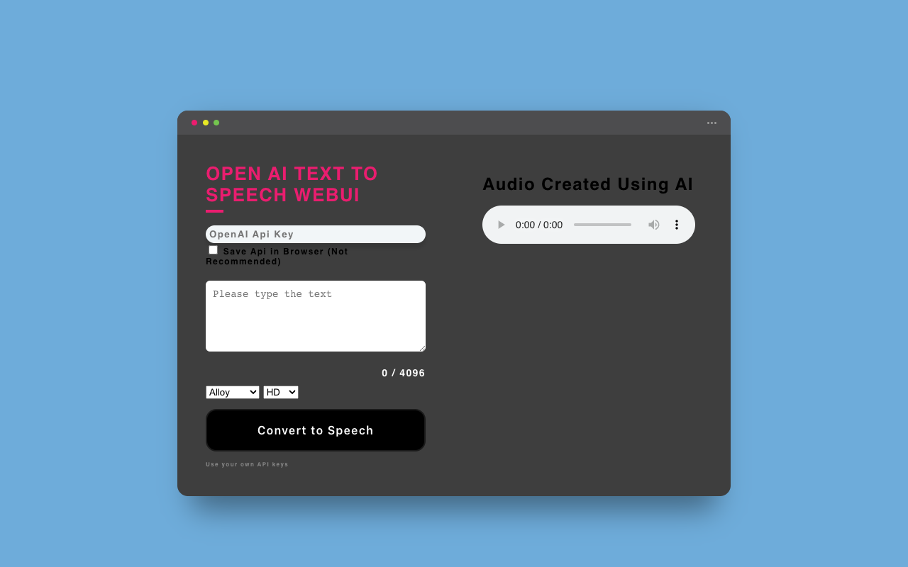 OpenAI Text To Speech WebUI - Convert Text to Speech with OpenAI API