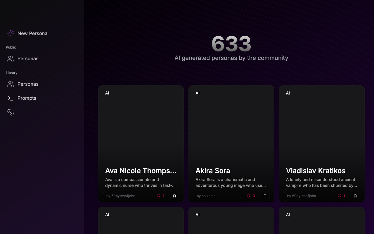 Persona - Space for AI Personas - A Creative Tool for Generating Characters