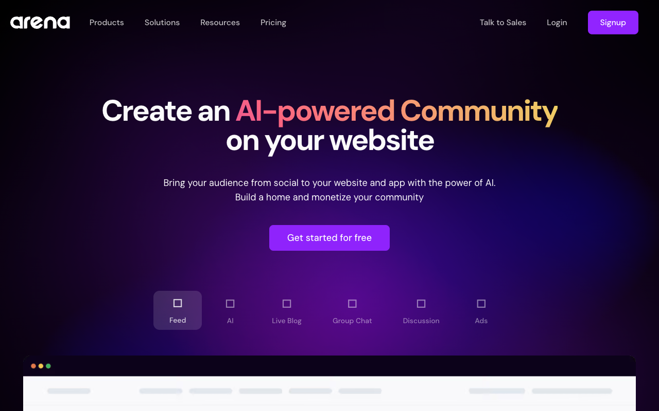 Arena Community - AI-powered Community Creation for Websites