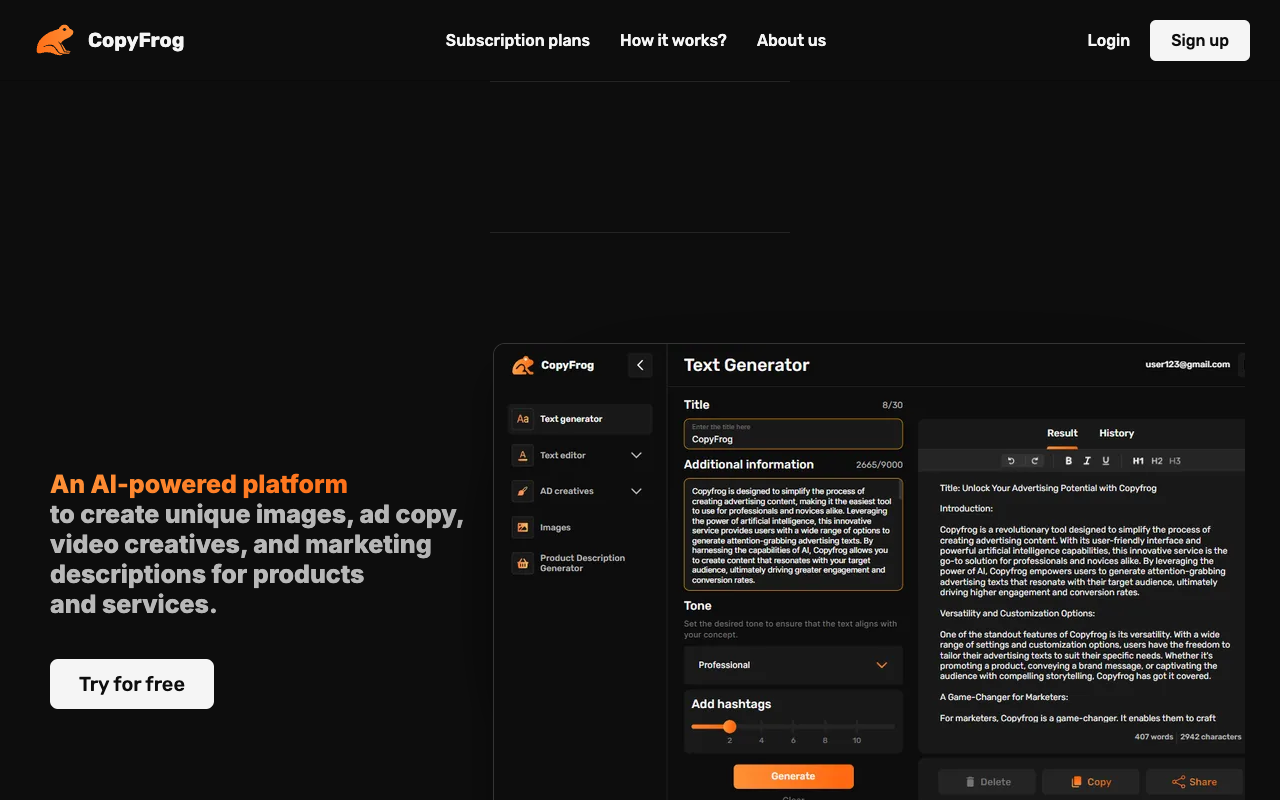 CopyFrog.AI - Revolutionizing Content Creation with AI Technology