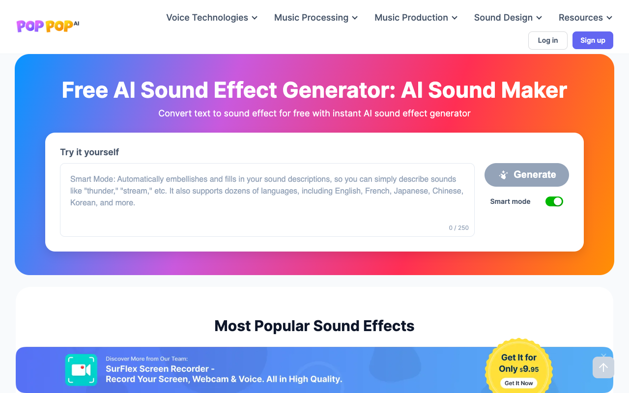PopPop AI Sound Effect Generator - Transform Text into Realistic Sound Effects