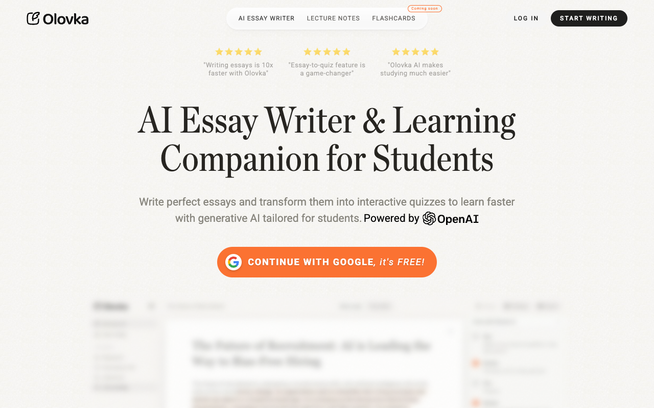 Olovka - Advanced AI Essay Writing and Learning Companion for Students AI Education