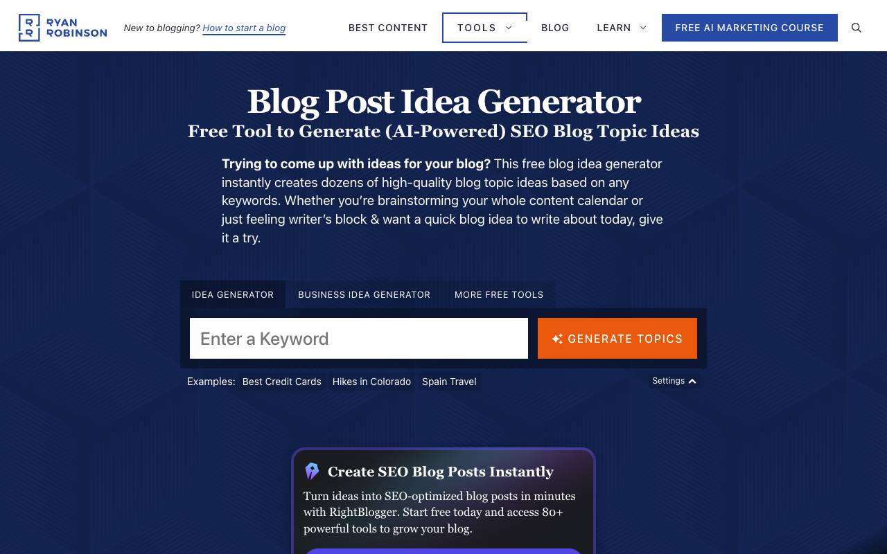 RyRob Blog Post Idea Generator - Your Free Tool for SEO Content Inspiration