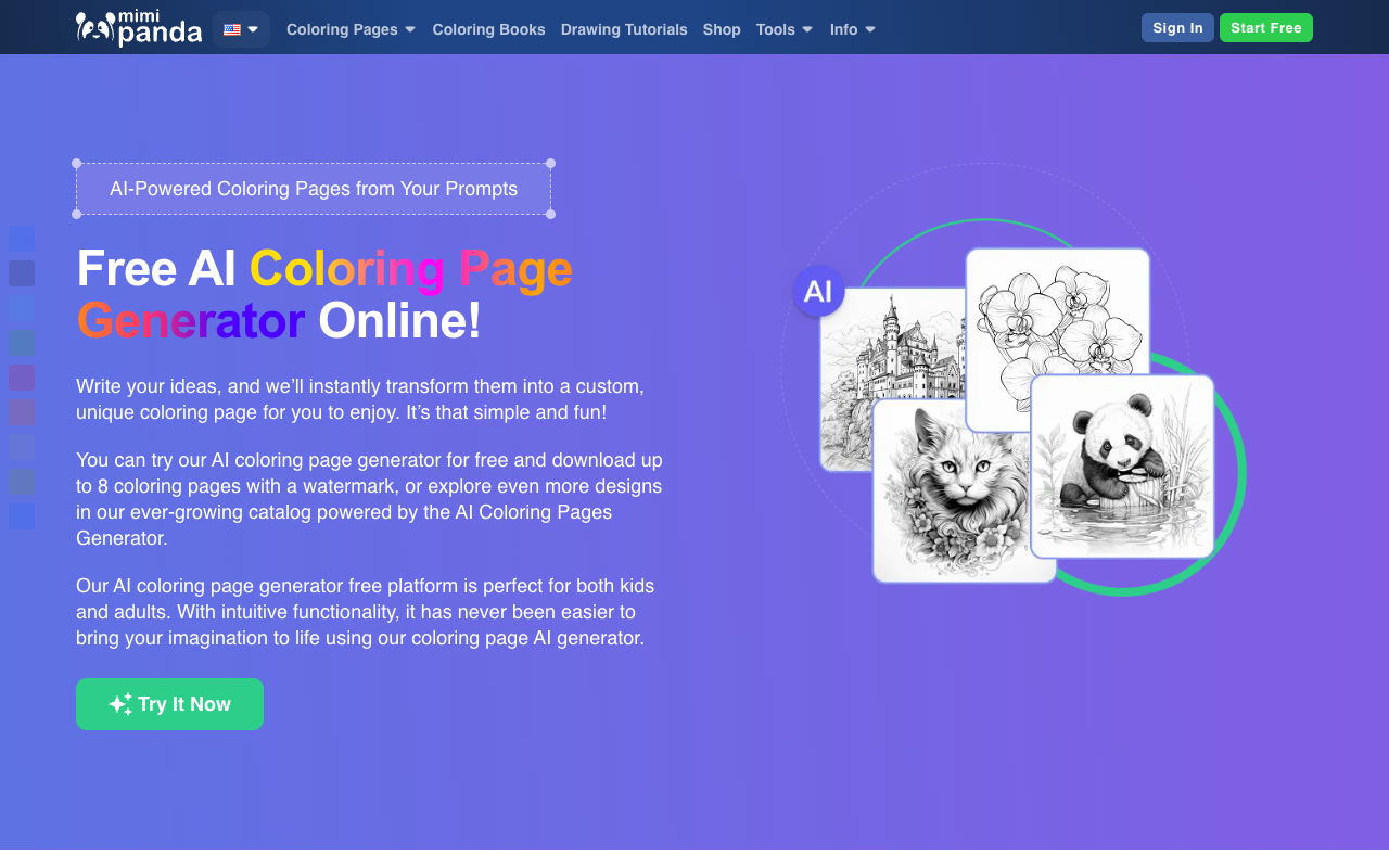 Mimi Panda - Unleash Your Creativity with AI Coloring Page Generator Online