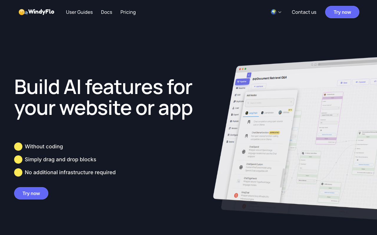 WindyFlo - Simplify Your AI Model Building with Low-Code Solutions