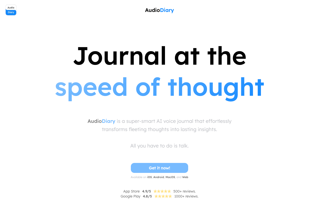 Audio Diary - Your Personal Voice Journal Companion AI Journaling