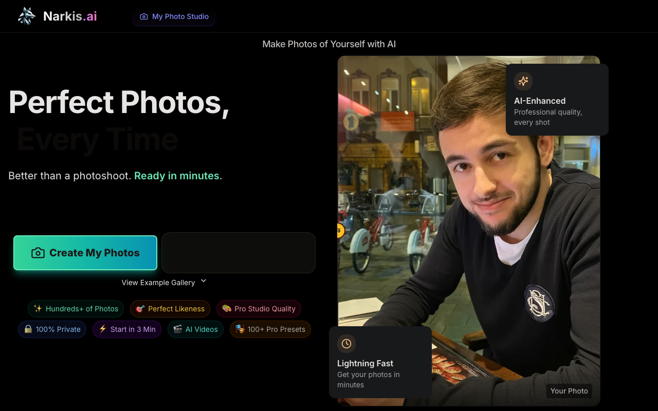 Narkis.ai - AI-Generated Realistic Photos of Yourself AI Photography