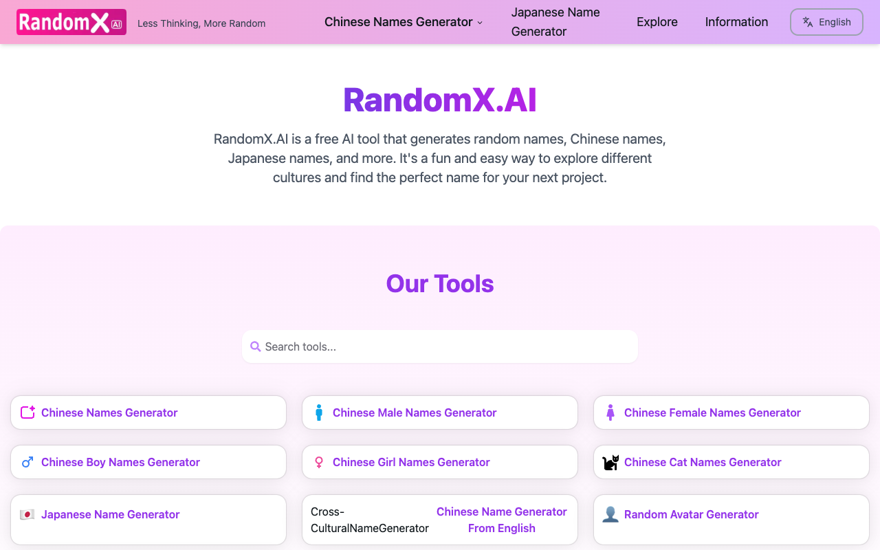 RandomX.ai - Create Authentic Chinese Names Instantly