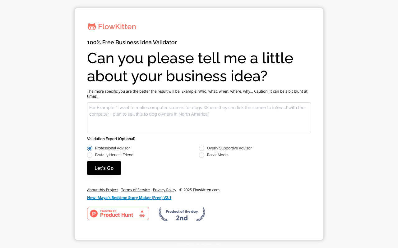 FlowKitten - Instantly Validate Your Startup Idea for Free
