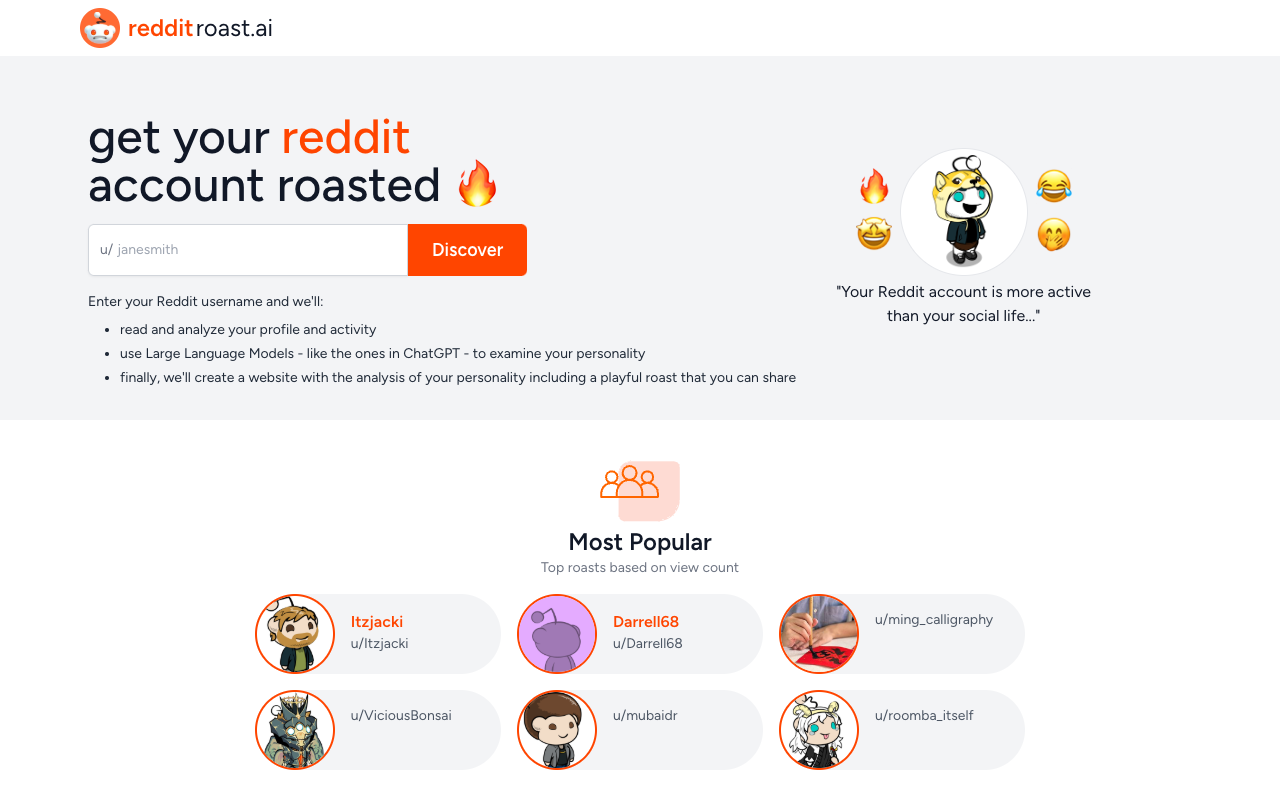 Reddit Roast - Discover Your AI-Generated Reddit Personality