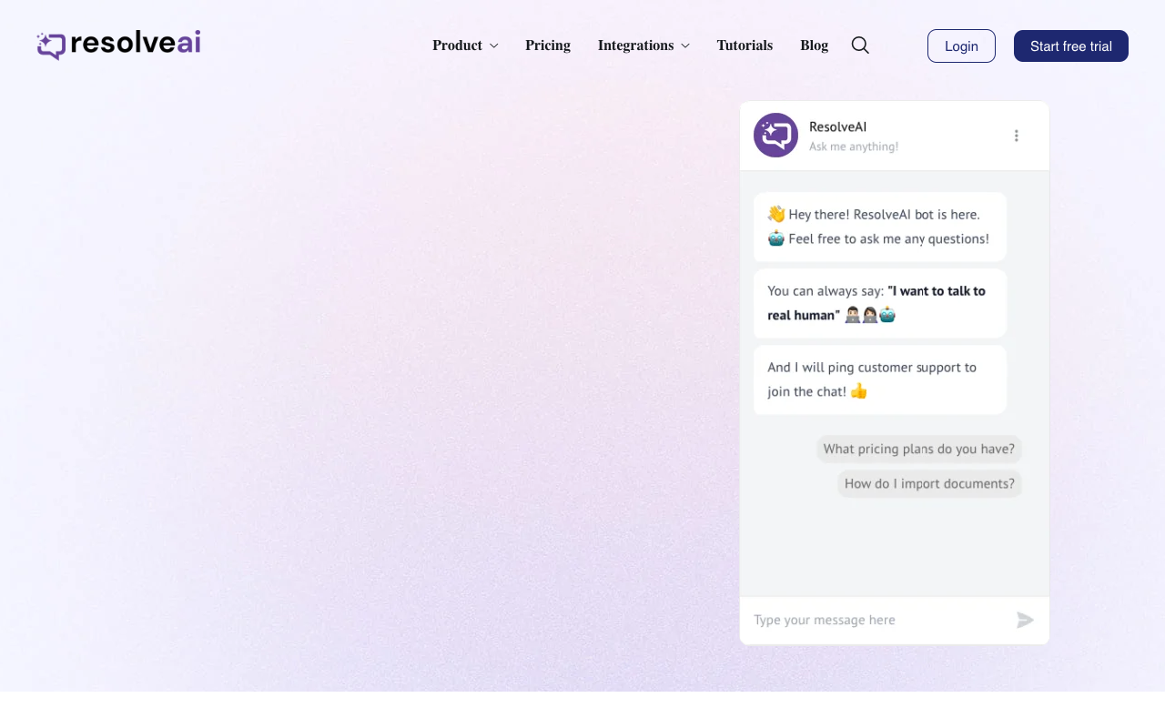 ResolveAI - Instant custom AI chatbot with your own data