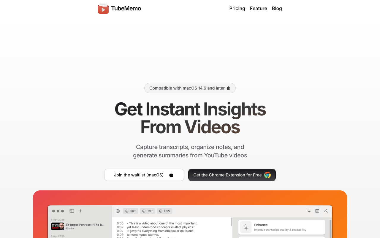 Tube Memo - Simplify YouTube Note-Taking with Seamless Transcripts