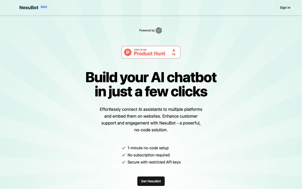 NexuBot - One-Click AI Chatbots for Any Platform AI SaaS