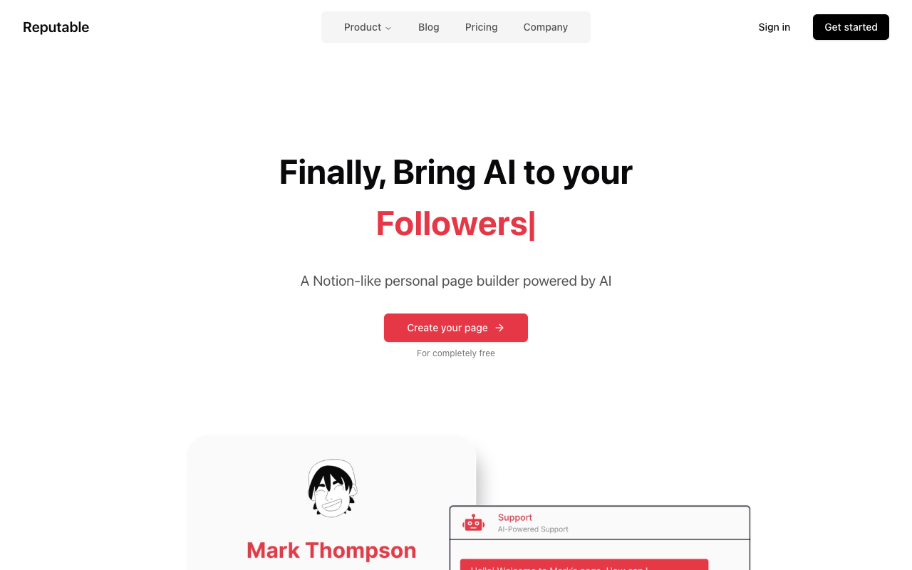Reputable - Personal Page Creator with AI & Notion-Style Editor