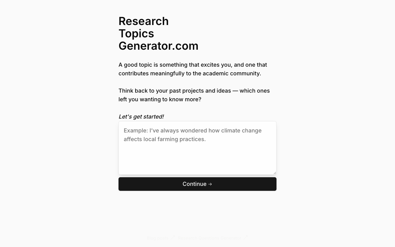 Research Topics Generator - Personalized Research Topic Suggestions