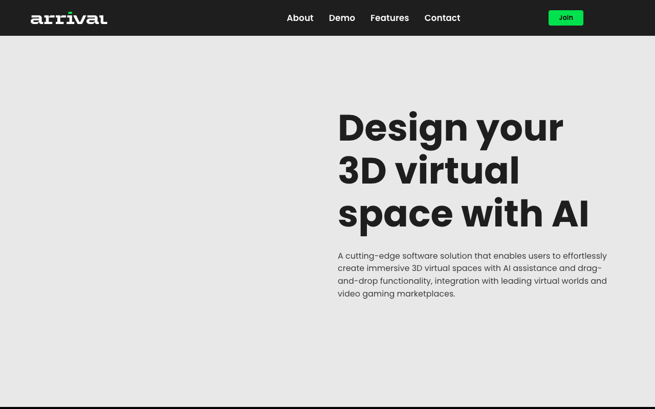 Arrival - Effortless 3D Spaces: AI-Driven, Customizable, Scalable
