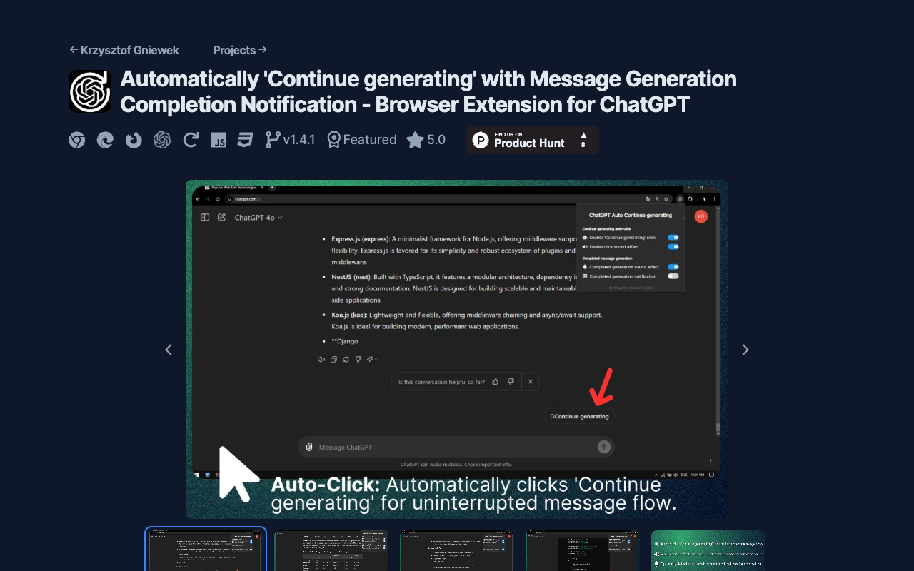 Auto Continue Generating & Notification - ChatGPT Extension for Chrome, Edge, and Firefox AI Technology