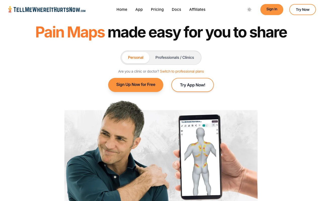 TellMeWhereItHurtsNow - Visual Pain Mapping Web App
