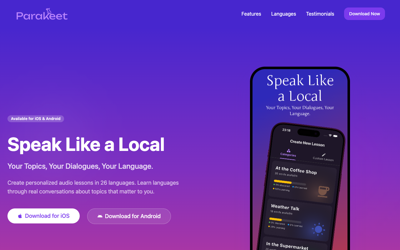 Parakeet - Personalized Language Learning Lessons On-Demand