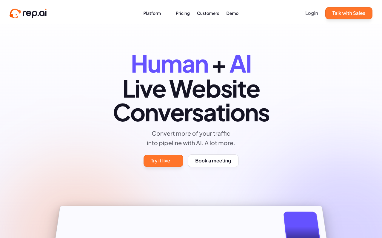 Rep.ai - Transforming Website Traffic with Human + AI Live Video Chat