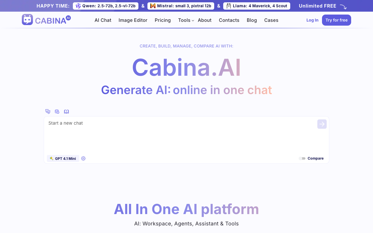 Cabina.AI - AI Chat for Generating Online Content and Images