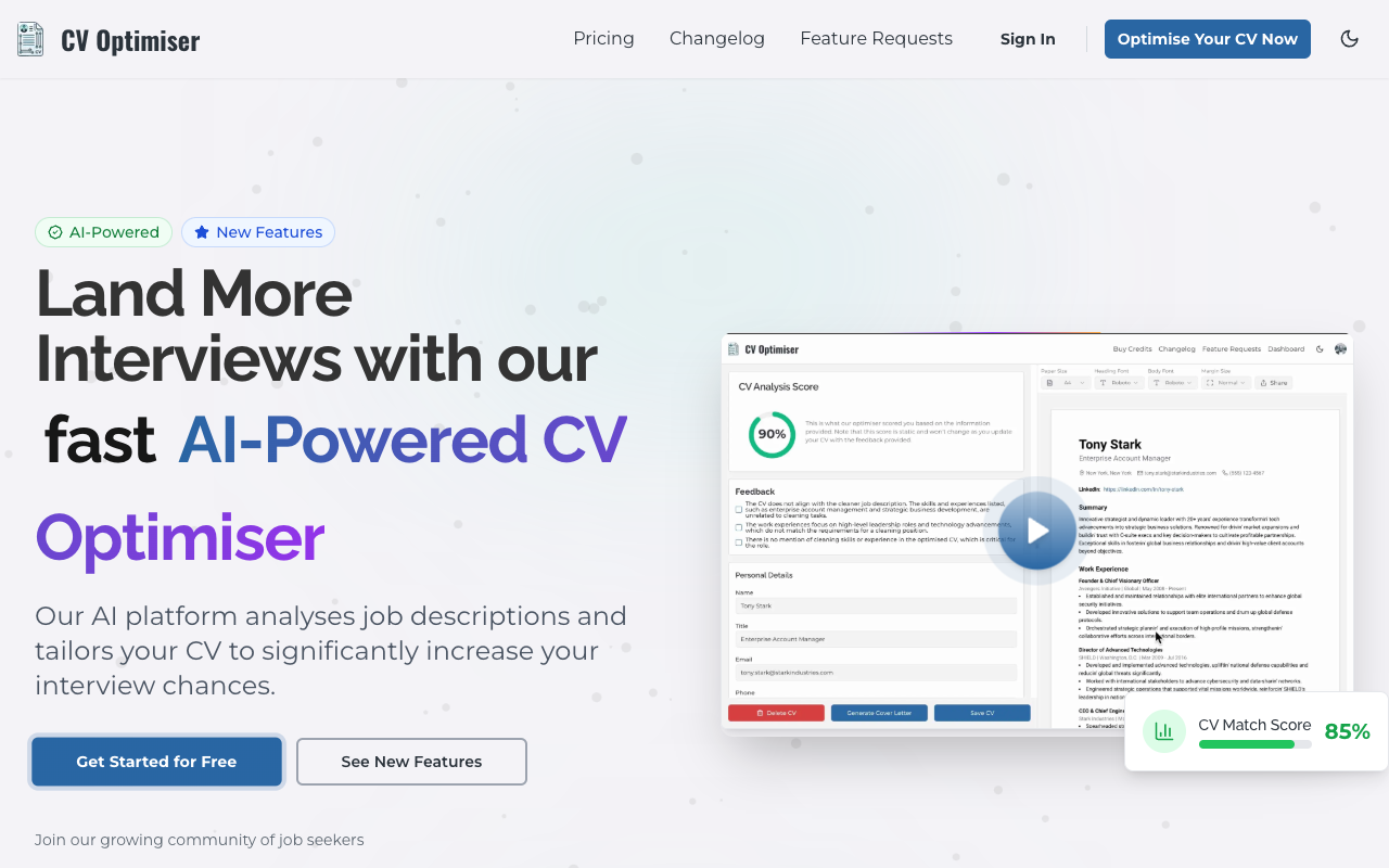 CV Optimiser - Effortlessly tailor your CV for any job in seconds AI Job Search