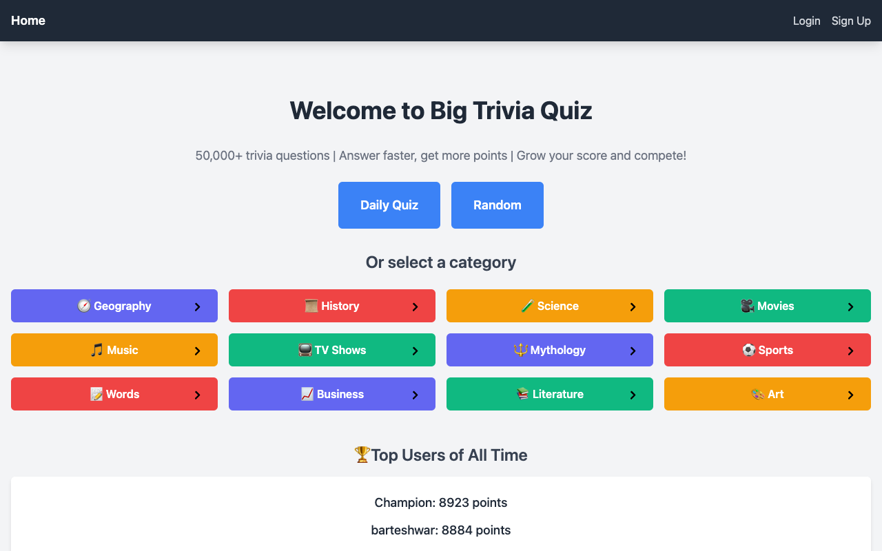 Big Trivia Quiz - Competitive trivia quiz with AI-generated questions