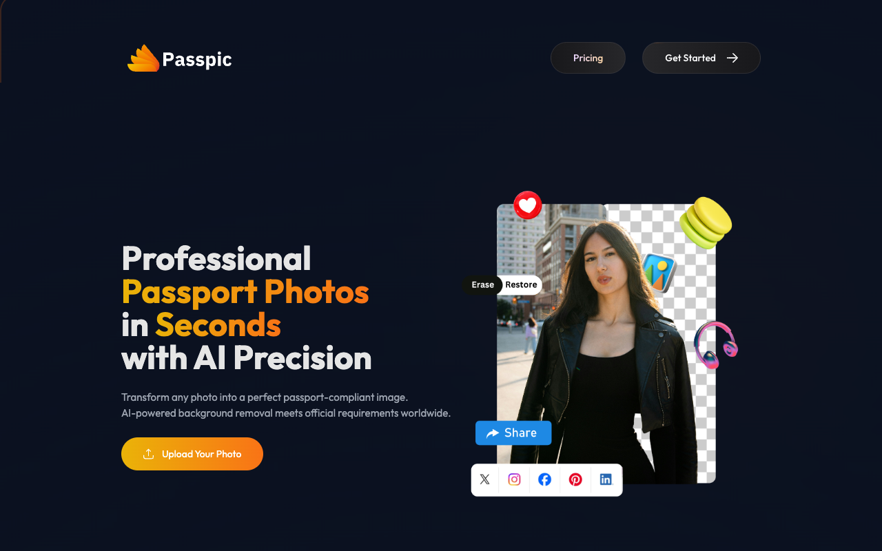 Passpic - Create Standardized Passport Photos with AI Technology AI Photography
