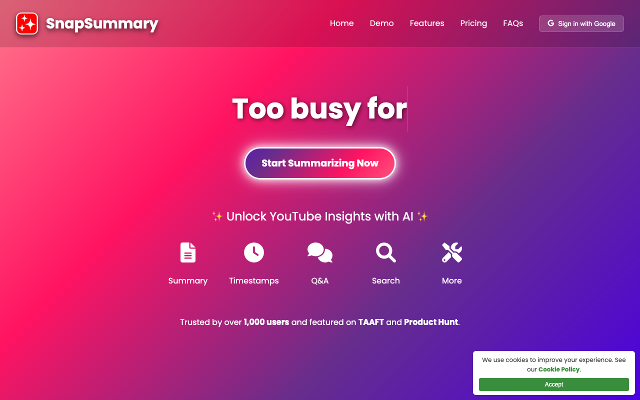 SnapSummary - AI-powered YouTube Video Summaries AI Video
