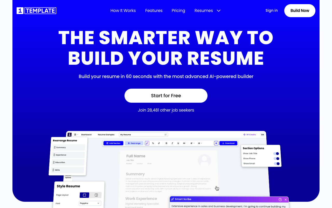 1Template - Simplify Your Resume Building with AI Technology