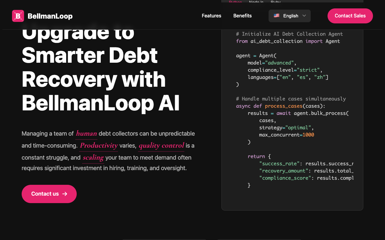 BellmanLoop - Advanced AI-Powered Debt Collection Platform AI Automation Compliance