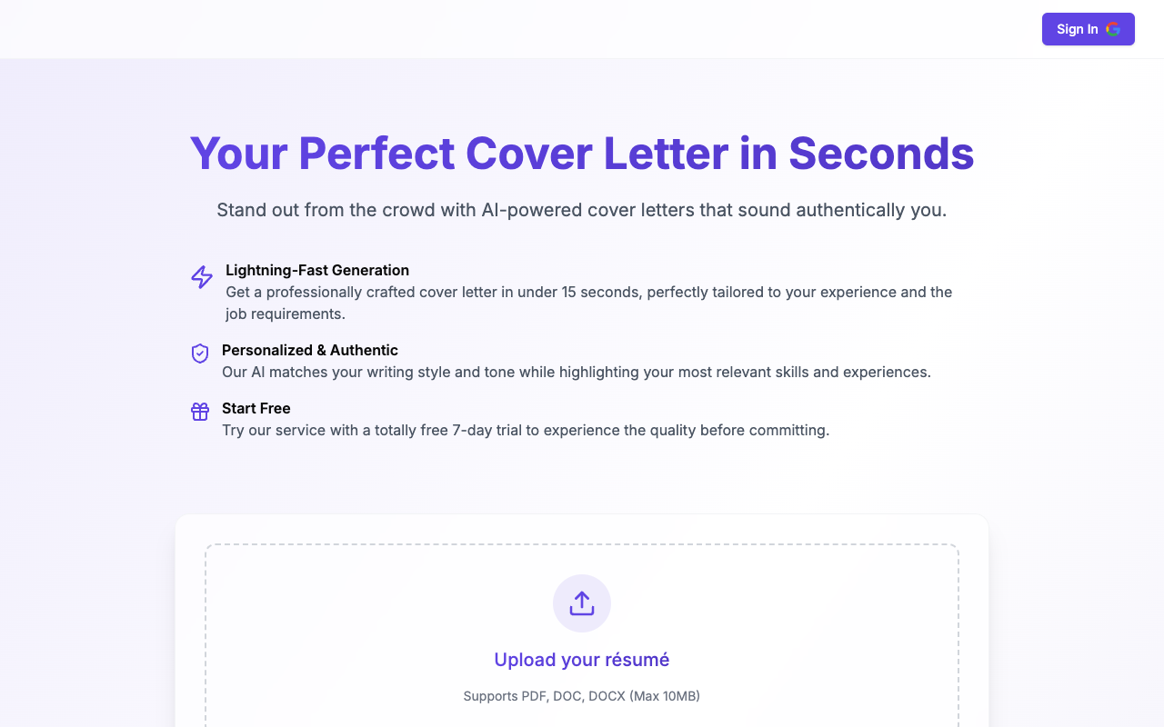 LazyCoverLetter - Craft job-winning cover letters in just a click