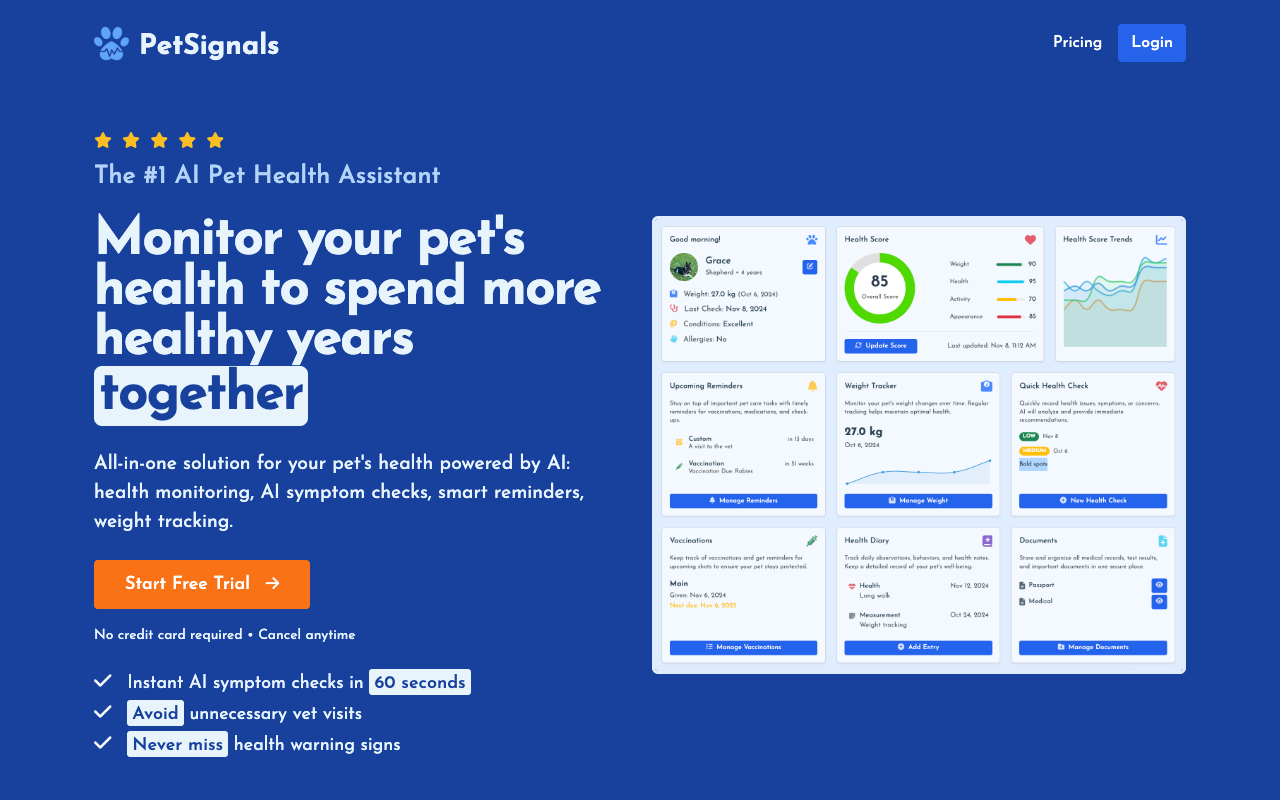 PetSignals - Your Comprehensive Pet Health Solution with AI