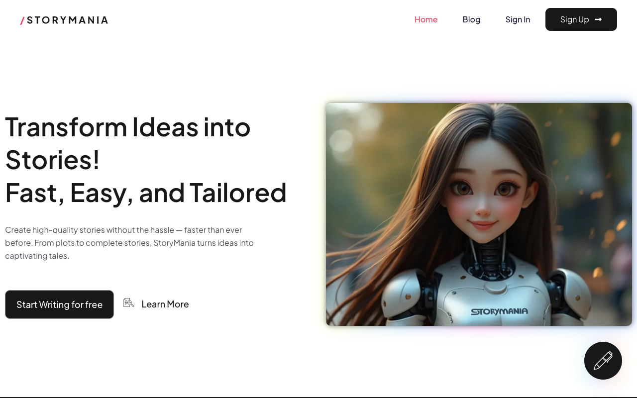StoryMania AI Story Generator - Effortlessly Transform Ideas into Captivating Tales AI Writing