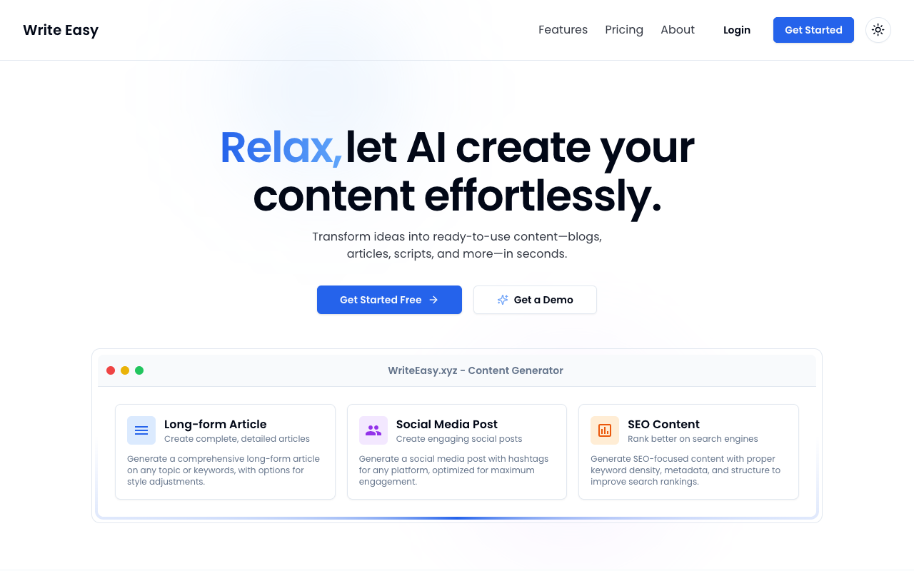 Writeasy - Effortless AI-Powered Content Creation for Everyone